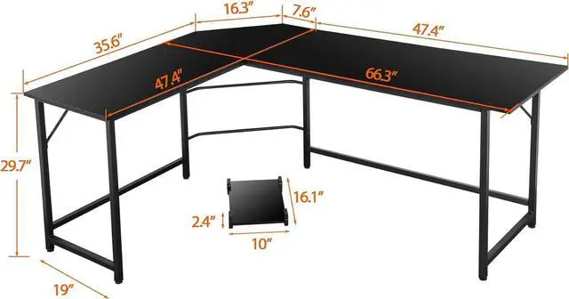 Alt view image 3 of 7 - ZenStyle 66" Modern L-Shaped Corner Computer Desk Home Office LaptopTable Gaming Workstation with CPU Stand 66.5'' x 47.3'' x 29.3'' (Black)