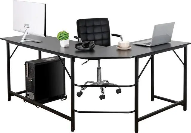 Alt view image 7 of 7 - ZenStyle 66" Modern L-Shaped Corner Computer Desk Home Office LaptopTable Gaming Workstation with CPU Stand 66.5'' x 47.3'' x 29.3'' (Black)