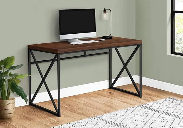Main image of Monarch Specialties Modern Industrial Style-Home & Office Writing Table with Sturdy Crisscross Metal Computer Desk, 48" L, Cherry/Black Frame