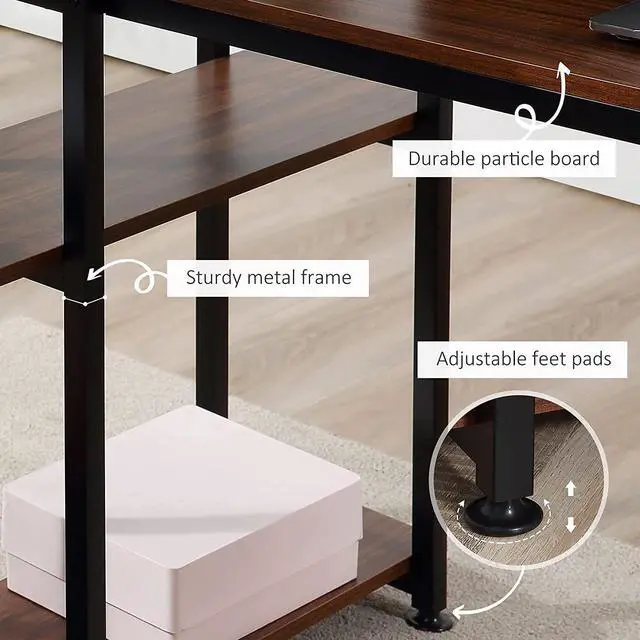 Alt view image 5 of 7 - HOMCOM 5 Tier Versatile L-Shaped Computer Desk, Writing Table with Display Shelves and Metal Frame, Space-Saving for Study, Home Office, Walnut