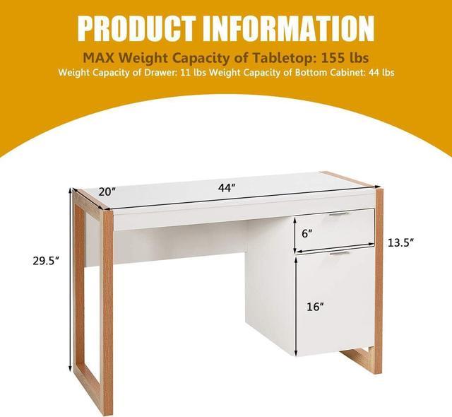 Tangkula White Computer Desk With Storage Wood Modern Writing Desk