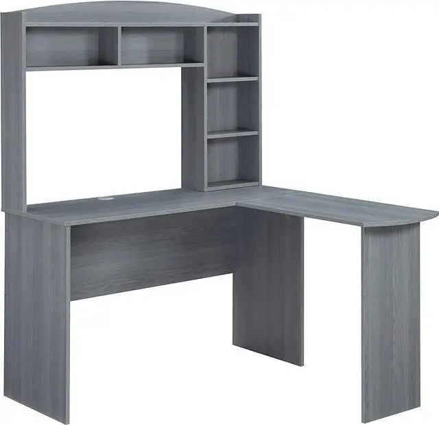 Alt view image 5 of 7 - Modern L-Shaped Computer Desk with Hutch and Bookshelves, Home Office Desk, Gray