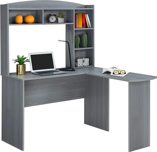 Main image of Techni Mobili Modern L-Shaped Desk with Hutch, Grey