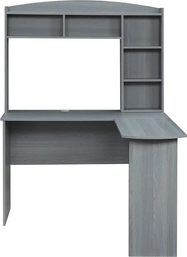 Alt view image 6 of 7 - Modern L-Shaped Computer Desk with Hutch and Bookshelves, Home Office Desk, Gray