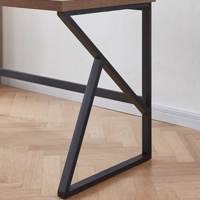 Alt view image 4 of 7 - HSH Minimalist PC Desk, Industrial Home Office Desk, Sturdy Wood and Metal Desk, Rustic Vintage Oak 55 Inch Work Study Writing Desks Computer Table for Living Room Bedroom