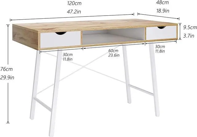 Alt view image 3 of 6 - soges Mid Century Desk with Drawers, 47 inches Writing Study Desk with 2 Drawer and Opening Storage Cube, Home Office Computer Desk for Small Space, Multifunctional Vanity Desk Dressing Table