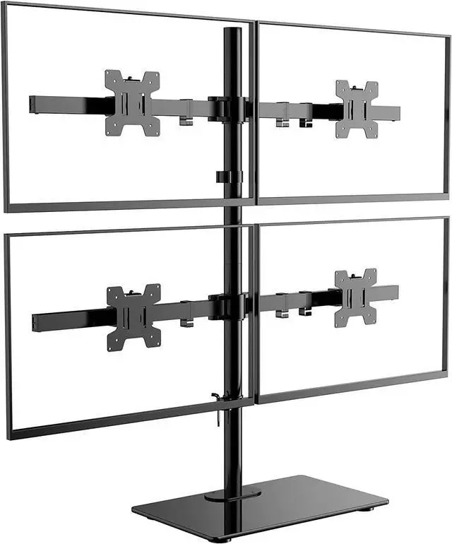 Main image of WALI Freestanding Quad Monitor Mount for 17-27 Inch Screens, Fully Adjustable 4 Monitor Stand with Swivel, Tilt, Rotation, Glass Base, Max Load 22 lbs per Arm (GMF004), Black