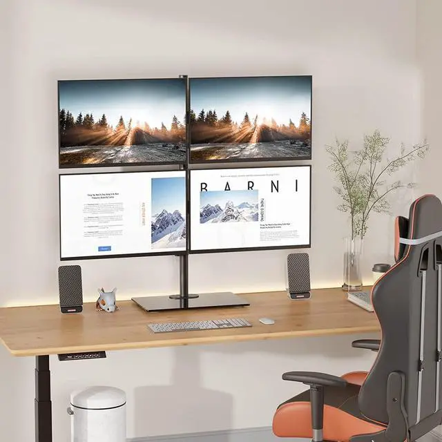 Alt view image 2 of 7 - WALI Freestanding Quad Monitor Mount for 17-27 Inch Screens, Fully Adjustable 4 Monitor Stand with Swivel, Tilt, Rotation, Glass Base, Max Load 22 lbs per Arm (GMF004), Black