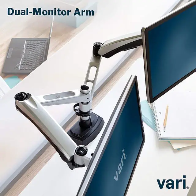 Alt view image 4 of 7 - Vari Dual Monitor Arm - VESA Monitor Mount w/ 360 Degree Adjustment - Monitors up to 27 inches, 19.8 lbs - Double Monitor Arms with Full Adjustability - Computer Monitor Stand for Home or Office