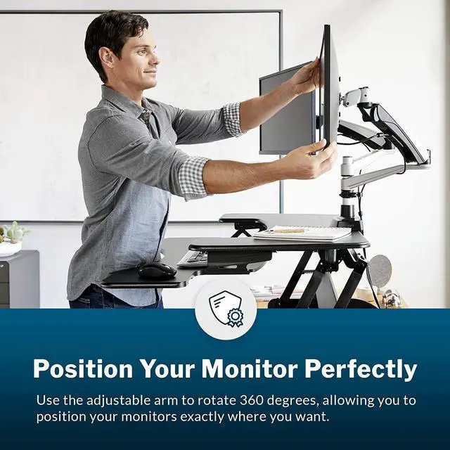 Alt view image 6 of 7 - Vari Dual Monitor Arm - VESA Monitor Mount w/ 360 Degree Adjustment - Monitors up to 27 inches, 19.8 lbs - Double Monitor Arms with Full Adjustability - Computer Monitor Stand for Home or Office