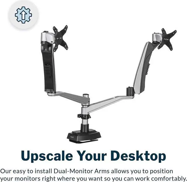 Alt view image 3 of 7 - Vari Dual Monitor Arm - VESA Monitor Mount w/ 360 Degree Adjustment - Monitors up to 27 inches, 19.8 lbs - Double Monitor Arms with Full Adjustability - Computer Monitor Stand for Home or Office