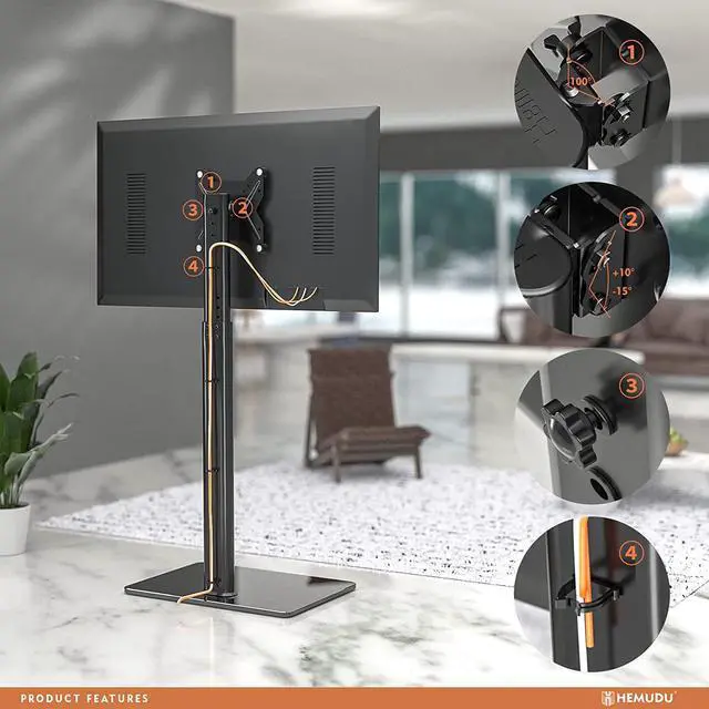 Alt view image 3 of 7 - Universal TV Stand Monitor with Mount 100 Degree Swivel Height Adjustable and Tilt Function for 19 to 43 inch LCD, LED OLED TVs,Space Saving Standing Bedroom Living Room Corner,Black