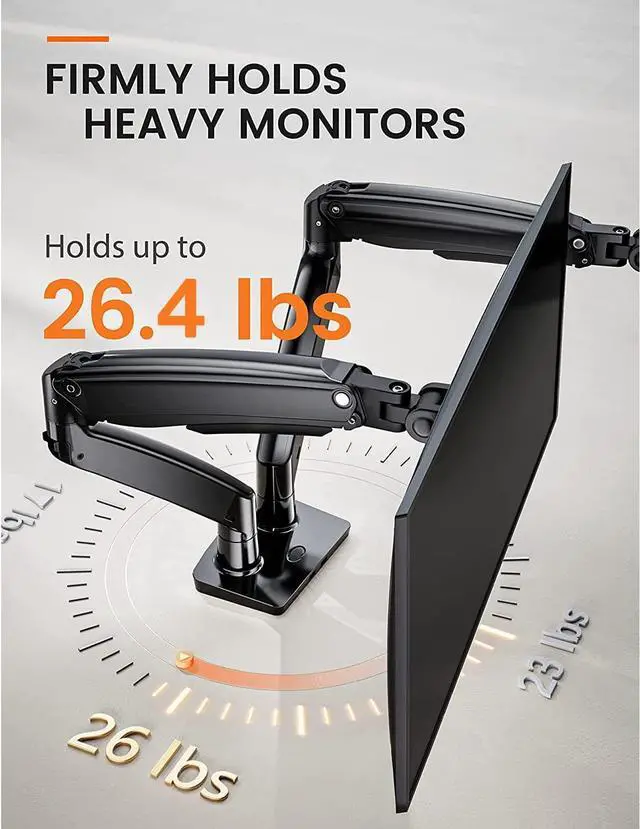 Alt view image 2 of 7 - Ergear Dual Monitor Stand Mount, Ultrawide 13-35 Inch Height Adjustable Computer Screen Gas Spring Monitor Arm Desk Mount Full Motion, Each Arm Holds up to 26.4lbs