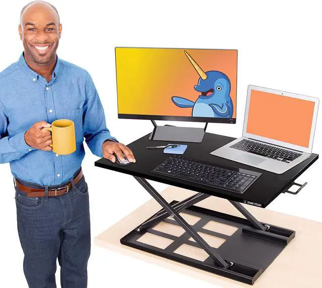 Main image of X-Elite Pro, Ergonomic Adjustable Height Standing Desk Converter for Home or Office, Easy Lift Sit to Stand Laptop Desk Riser for Laptop and Computer Monitor (Black, 28in x 20in)