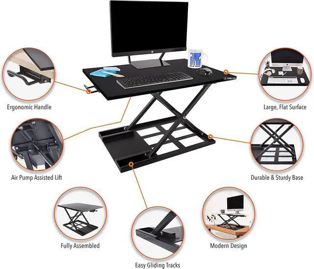 Alt view image 4 of 7 - X-Elite Pro, Ergonomic Adjustable Height Standing Desk Converter for Home or Office, Easy Lift Sit to Stand Laptop Desk Riser for Laptop and Computer Monitor (Black, 28in x 20in)