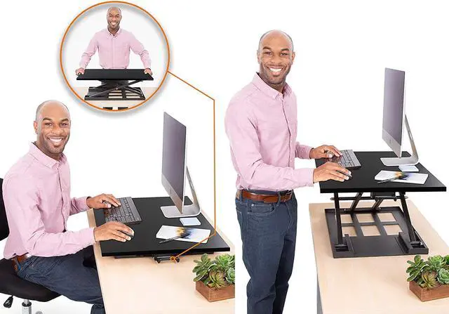 Alt view image 2 of 7 - X-Elite Pro, Ergonomic Adjustable Height Standing Desk Converter for Home or Office, Easy Lift Sit to Stand Laptop Desk Riser for Laptop and Computer Monitor (Black, 28in x 20in)