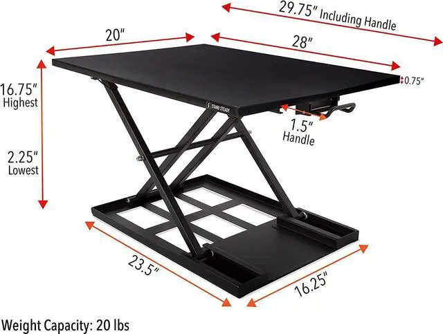 Alt view image 3 of 7 - X-Elite Pro, Ergonomic Adjustable Height Standing Desk Converter for Home or Office, Easy Lift Sit to Stand Laptop Desk Riser for Laptop and Computer Monitor (Black, 28in x 20in)