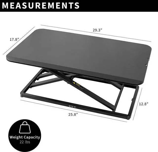 Alt view image 3 of 7 - Economy Single Top Height Adjustable 29 inch Standing Desk Converter, Sit Stand Tabletop Monitor and Laptop Riser Platform Workstation, DESK-V000U by DT