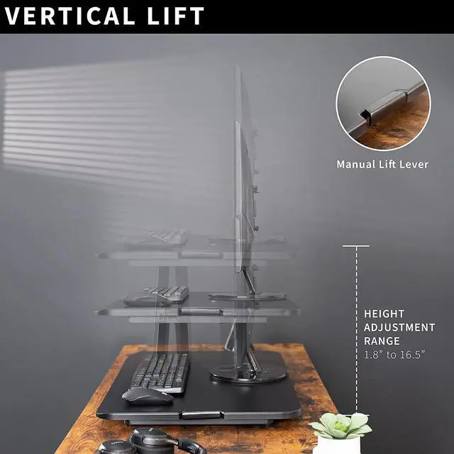 Alt view image 4 of 7 - Economy Single Top Height Adjustable 29 inch Standing Desk Converter, Sit Stand Tabletop Monitor and Laptop Riser Platform Workstation, DESK-V000U by DT