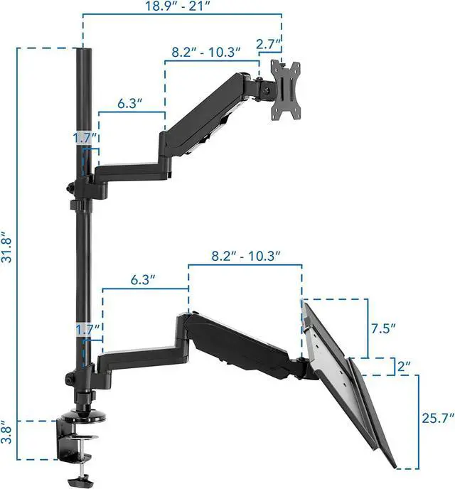 Alt view image 6 of 7 - MOUNT-IT! Sit Stand Monitor Desk Mount [Fits 32" Screens] Height Adjustable, Full-Motion Articulating Arm with Keyboard Tray and Cable Management (Black)