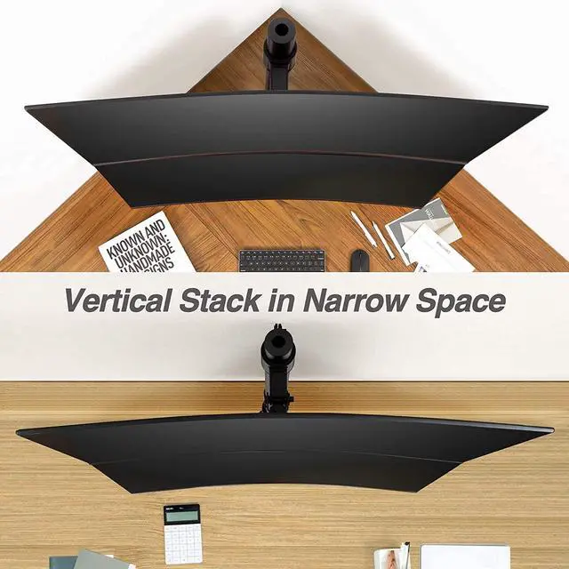 Alt view image 4 of 7 - AVLT 38" Vertical Ultrawide Monitor Mount Stand Two Stacked 26.5 lbs Screens on Heavy-Duty Pole Save Workspace with Fine-Tune Height Tilt Swivel Rotate Adjustment C-clamp and Grommet Mounting Base