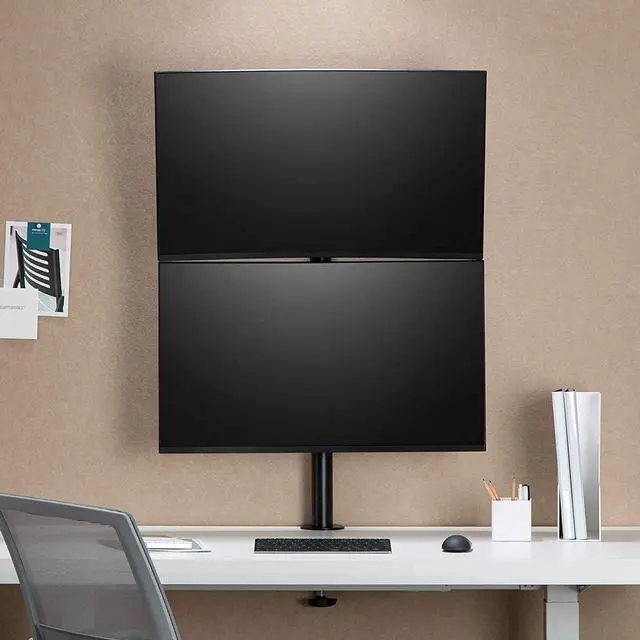 Alt view image 5 of 7 - AVLT 38" Vertical Ultrawide Monitor Mount Stand Two Stacked 26.5 lbs Screens on Heavy-Duty Pole Save Workspace with Fine-Tune Height Tilt Swivel Rotate Adjustment C-clamp and Grommet Mounting Base