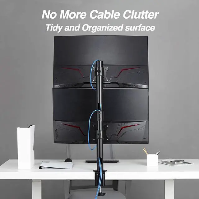 Alt view image 7 of 7 - AVLT 38" Vertical Ultrawide Monitor Mount Stand Two Stacked 26.5 lbs Screens on Heavy-Duty Pole Save Workspace with Fine-Tune Height Tilt Swivel Rotate Adjustment C-clamp and Grommet Mounting Base