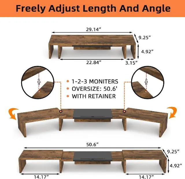 Alt view image 6 of 7 - WESTREE Triple Dual Monitor Stand Riser, Extra Long Monitor Stand for 1~2~3 Monitors, Monitor Stand with Length and Angle Adjustable, 3 Shelf Desktop Storage Riser for Monitor Computer Screen Laptop