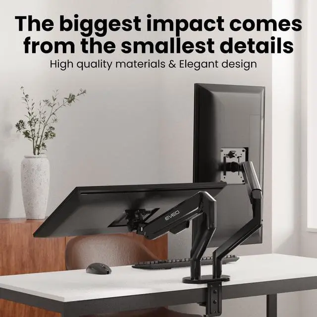 Alt view image 7 of 7 - EVEO Premium Dual Monitor Stand 14-32 Dual Monitor Mount Vesa Bracket Adjustable Height Gas Spring Monitor Stand for Screen Full Motion Dual Monitor Arm-Computer Monitor Stand for 2 Screens - Black