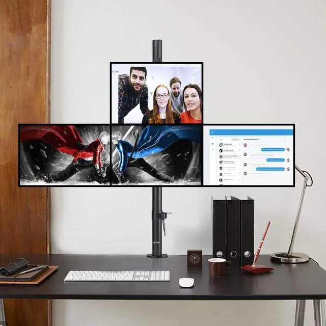 Alt view image 4 of 6 - Suptek Quad LED LCD Monitor Stand up Desk Mount Extra Tall 31.5 inch Pole Heavy Duty Fully Adjustable Stand for 4 (3+1) / Four Screens up to 27 inch (MD6864)
