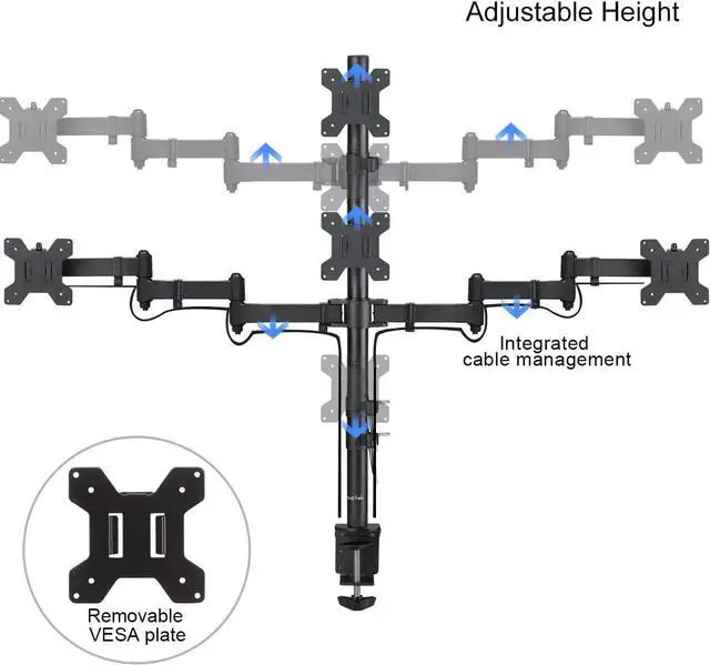 Alt view image 5 of 6 - Suptek Quad LED LCD Monitor Stand up Desk Mount Extra Tall 31.5 inch Pole Heavy Duty Fully Adjustable Stand for 4 (3+1) / Four Screens up to 27 inch (MD6864)