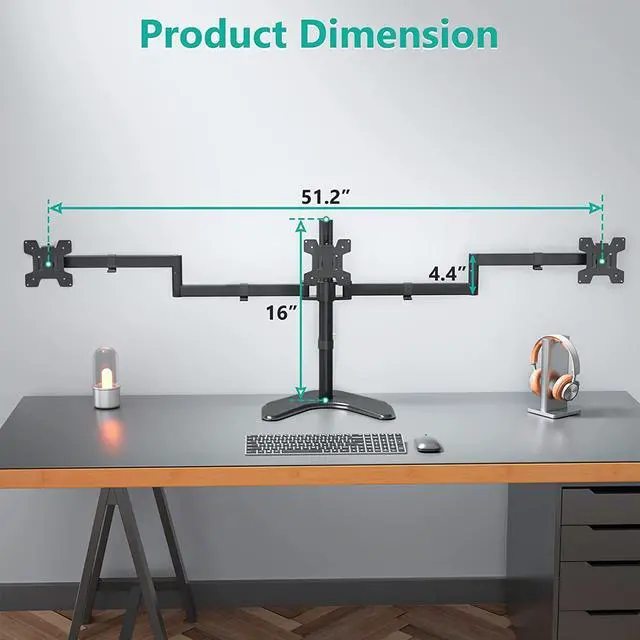 Alt view image 4 of 7 - WALI Triple Monitor Stand, Free Standing Three LCD Monitor Fully Adjustable Desk Mount Fits 3 Screens up to 27 inch, 22 lbs Weight Capacity per Arm (MF003), Black