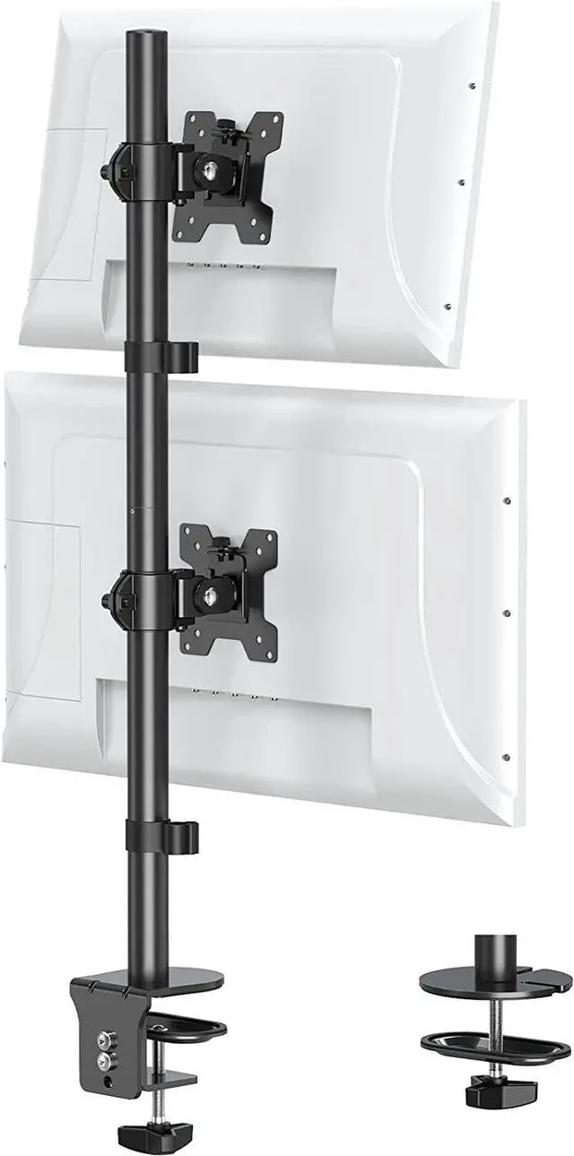 Main image of MOUNT PRO Vertical Dual Monitor Stand, Stacked Monitor Mount for 2 Monitors Up to 32 inches, Computer Monitor Arm with Swivel, Tilt, Height Adjustable, Each Monitor Desk Mount Holds up to 17.6 lbs