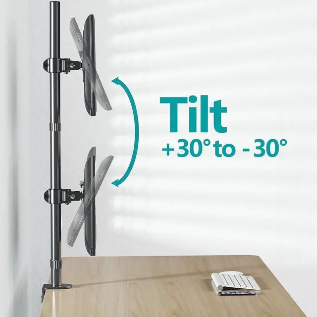 Alt view image 6 of 7 - MOUNT PRO Vertical Dual Monitor Stand, Stacked Monitor Mount for 2 Monitors Up to 32 inches, Computer Monitor Arm with Swivel, Tilt, Height Adjustable, Each Monitor Desk Mount Holds up to 17.6 lbs