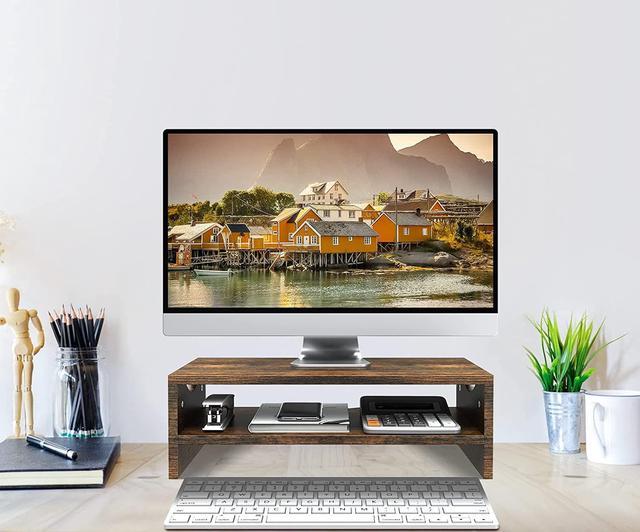 Alt view image 4 of 7 - Zimilar Monitor Stand Riser, 2 Tiers Laptop Computer Monitor Riser for PC Screen, iMac, Desktop Wooden Screen Monitor Stand Riser with Storage for Home Office