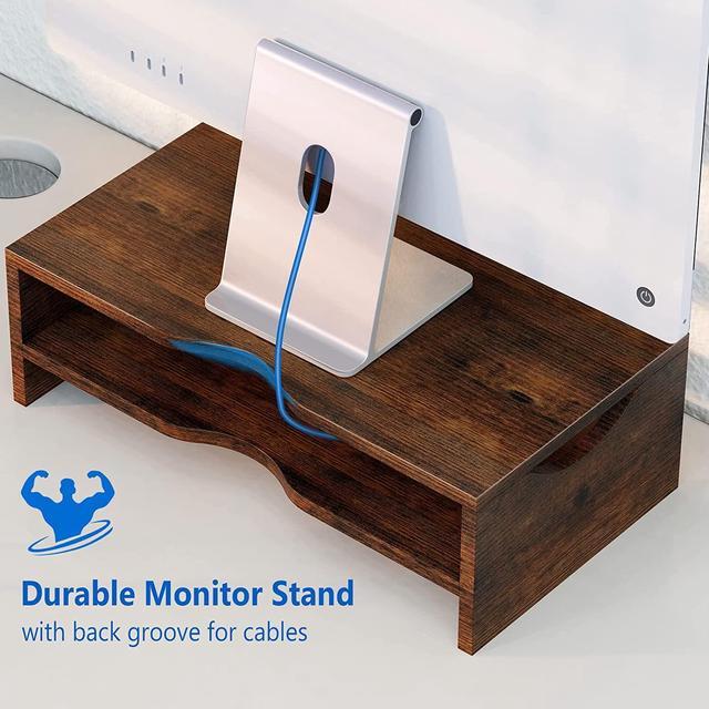 Alt view image 5 of 7 - Zimilar Monitor Stand Riser, 2 Tiers Laptop Computer Monitor Riser for PC Screen, iMac, Desktop Wooden Screen Monitor Stand Riser with Storage for Home Office