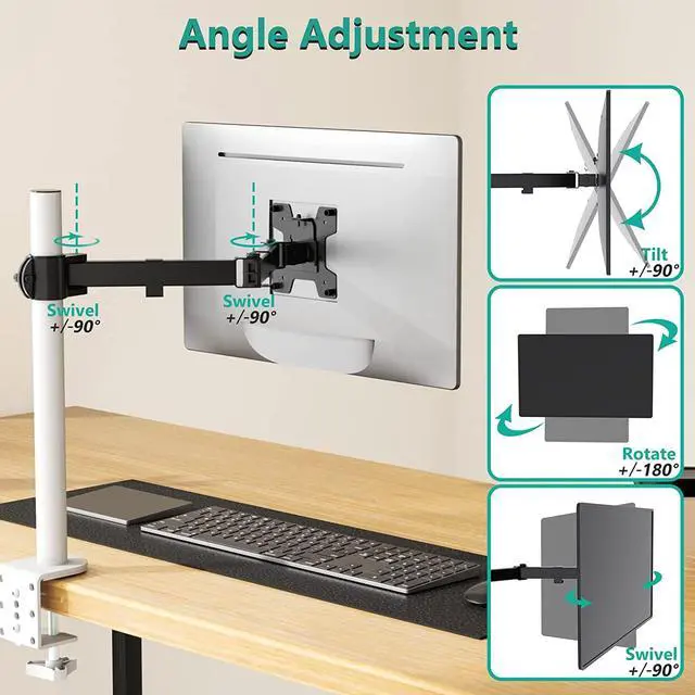 Alt view image 2 of 6 - WALI Single Monitor Arm, Fully Adjustable Pole Mount Bracket for WALI Monitor Mounting System (001ARM), Black