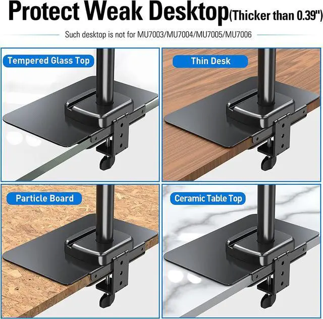 Alt view image 3 of 7 - MOUNTUP Monitor Mount Reinforcement for Tempered Glass Desk, Monitor Arm Plate, Steel Bracket for Thin and Most Fragile Table, for Desk C Clamp Installation of Monitors Stand