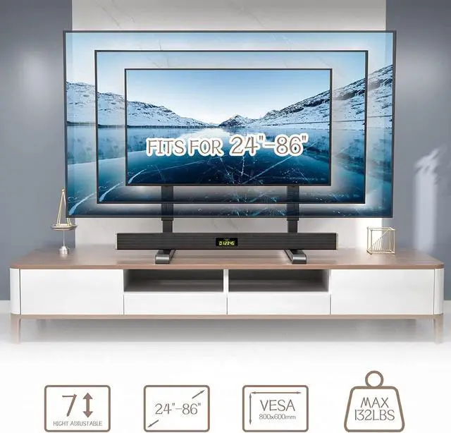 Alt view image 2 of 7 - Universal Table Top TV Stand Base Replacement for Most 24 to 86 Inch LCD LED TVs, 7 Height Adjustable TV Legs with Cable Management Hold up to 132lbs, Max VESA 800x600mm, Black AX10TB01