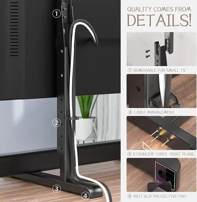 Alt view image 3 of 7 - Universal Table Top TV Stand Base Replacement for Most 24 to 86 Inch LCD LED TVs, 7 Height Adjustable TV Legs with Cable Management Hold up to 132lbs, Max VESA 800x600mm, Black AX10TB01