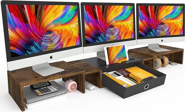 Main image of WESTREE Triple Dual Monitor Stand Riser with Drawer,Extra Large Adjustable for 2~3 Monitors,Solt for Phone & Tablet, Desktop Organizer Stand for Computer,Laptop,Printer,TV