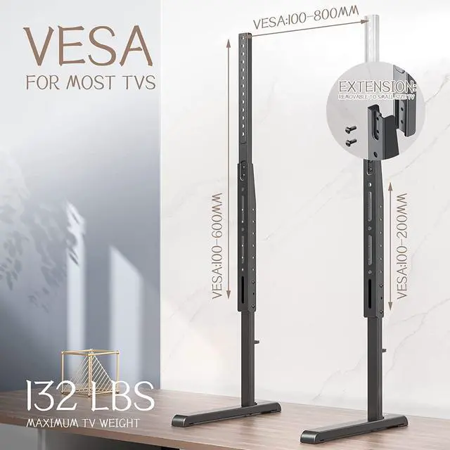Alt view image 6 of 7 - Universal Table Top TV Stand Base Replacement for Most 24 to 86 Inch LCD LED TVs, 7 Height Adjustable TV Legs with Cable Management Hold up to 132lbs, Max VESA 800x600mm, Black AX10TB01
