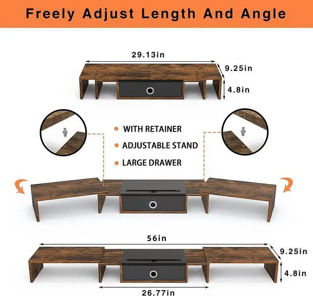 Alt view image 7 of 7 - WESTREE Triple Dual Monitor Stand Riser with Drawer,Extra Large Adjustable for 2~3 Monitors,Solt for Phone & Tablet, Desktop Organizer Stand for Computer,Laptop,Printer,TV