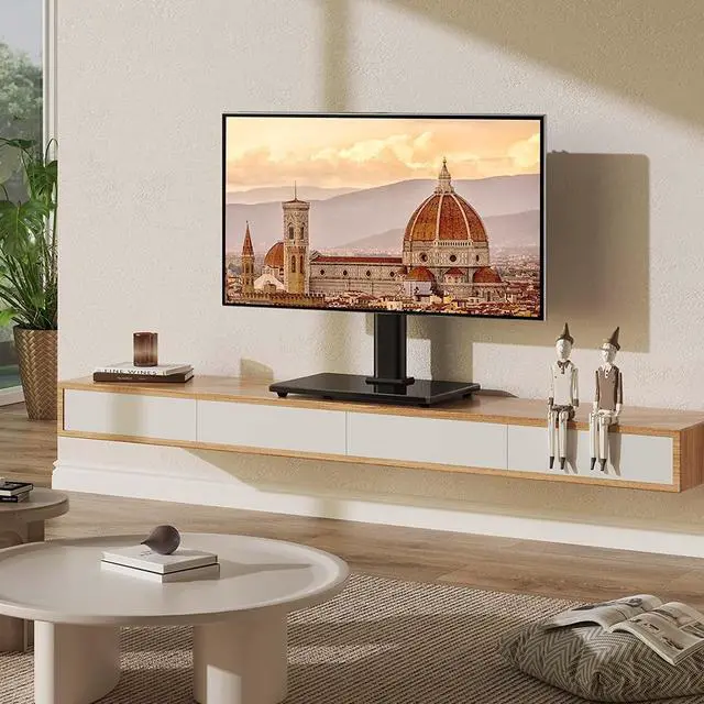 Alt view image 2 of 7 - Greenstell TV Stand with Power Outlet, Universal TV Mount Stand for 27-65 inch TVs, Height Adjustable, Swivel Table Top TV Stand with Tempered Glass Base, Holds up to 88 LBs, Max VESA 400x400mm