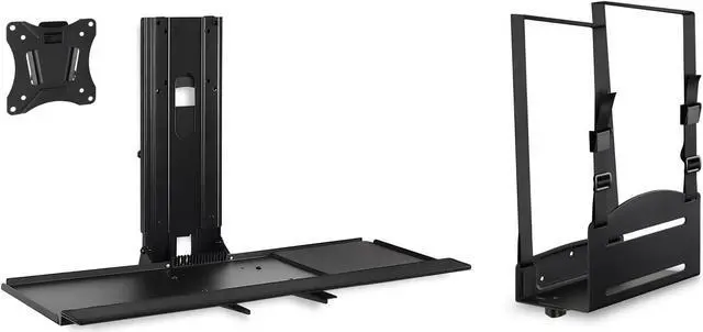 Alt view image 2 of 7 - Monitor and Keyboard Wall Mount with CPU Holder, Height Adjustable Standing VESA Keyboard Tray, 25 Inch Wide Platform with Mouse Pad (MI-7919)