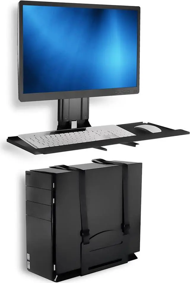 Main image of Monitor and Keyboard Wall Mount with CPU Holder, Height Adjustable Standing VESA Keyboard Tray, 25 Inch Wide Platform with Mouse Pad (MI-7919)