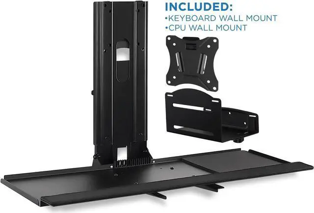 Alt view image 3 of 7 - Monitor and Keyboard Wall Mount with CPU Holder, Height Adjustable Standing VESA Keyboard Tray, 25 Inch Wide Platform with Mouse Pad (MI-7919)