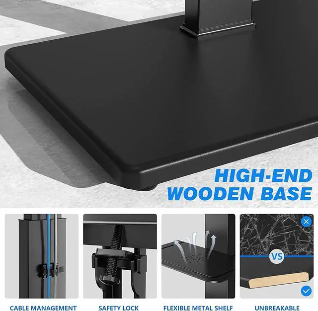 Alt view image 4 of 7 - Rfiver Universal Swivel Floor TV Stand with Sturdy Wood Base for 40-77 Inch LCD LED Flat/Curved Screen TVs, Height Adjustable Standing TV Mount with Flexible Shelf and Cable Management, Black