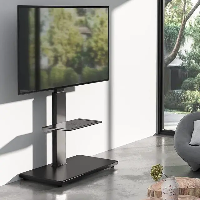 Alt view image 7 of 7 - Rfiver Universal Swivel Floor TV Stand with Sturdy Wood Base for 40-77 Inch LCD LED Flat/Curved Screen TVs, Height Adjustable Standing TV Mount with Flexible Shelf and Cable Management, Black