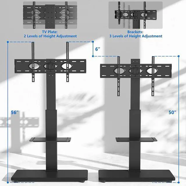 Alt view image 6 of 7 - Rfiver Universal Swivel Floor TV Stand with Sturdy Wood Base for 40-77 Inch LCD LED Flat/Curved Screen TVs, Height Adjustable Standing TV Mount with Flexible Shelf and Cable Management, Black